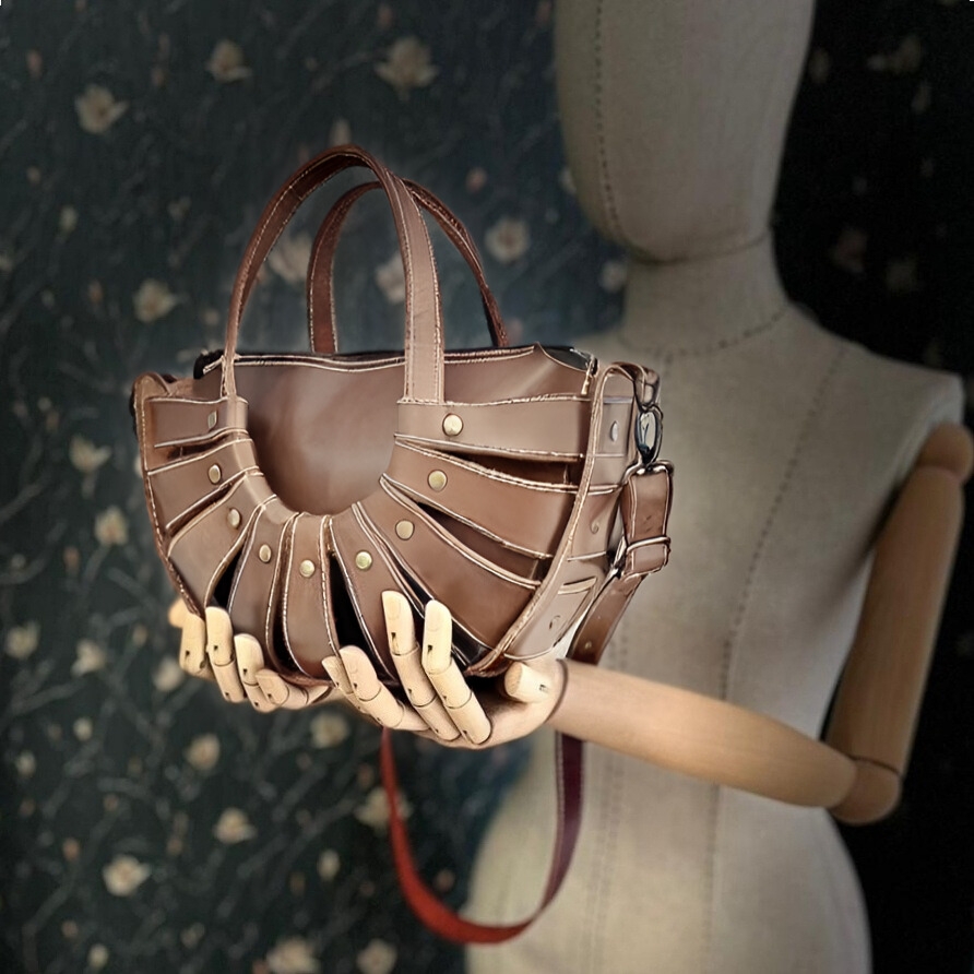 CARIDEA El Yapımı Hakiki Deri Bayan Çanta, Clutch, El Omuz Çantası v100